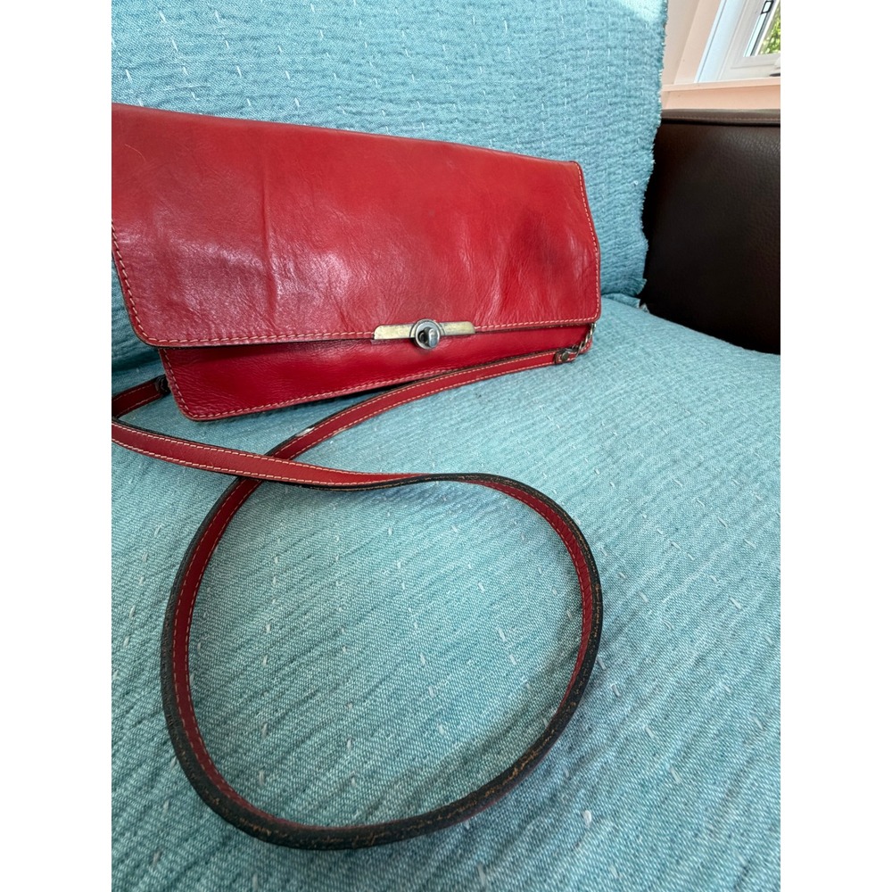 Patricia Nash Red Leather Crossbody Bag Clutch Vintage Turn Lock Envelope